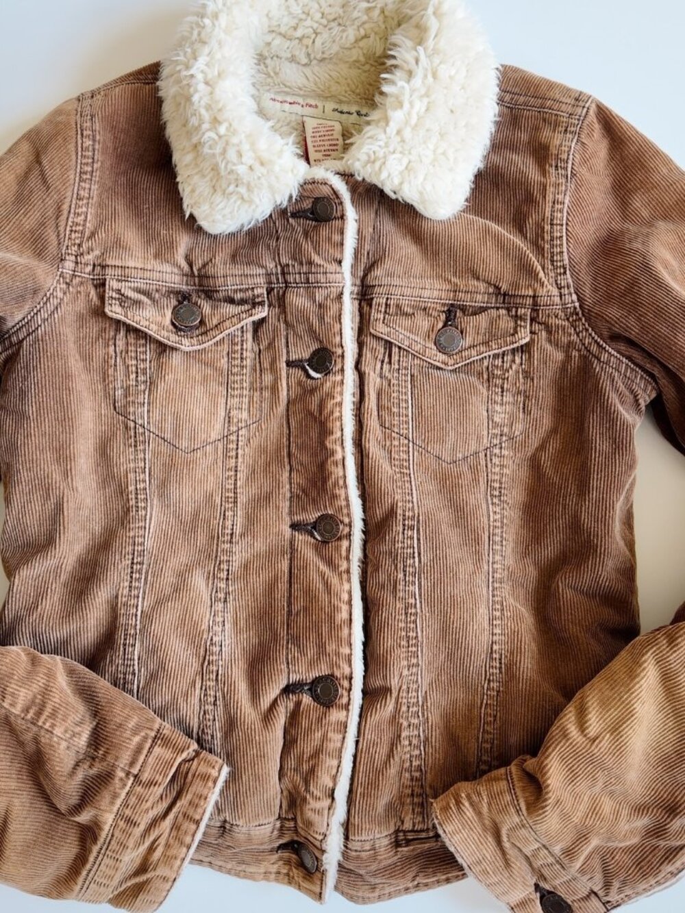 Abercrombie Trucker Jacket Corduroy Sherpa Y2K Cabincore Fleece Tan Camel Small